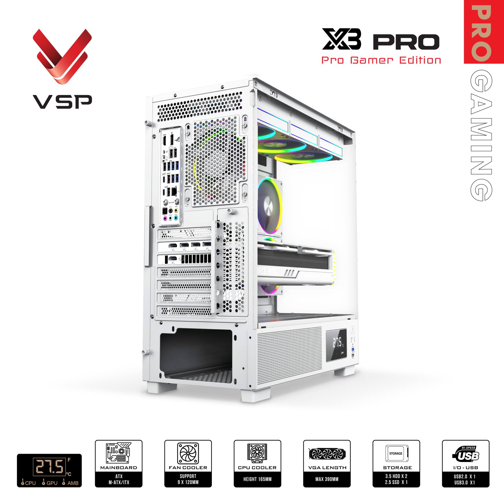 Vỏ Case Máy Tính Pro Gamer Edition X3 Pro Monitor White