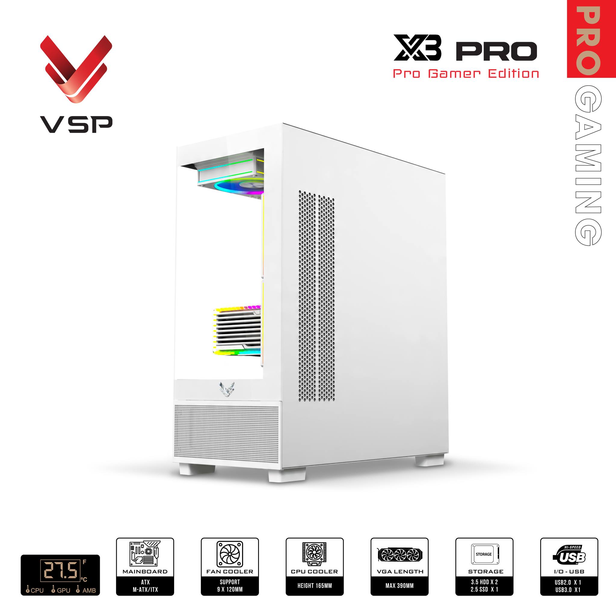 Vỏ Case Máy Tính Pro Gamer Edition X3 Pro Monitor White
