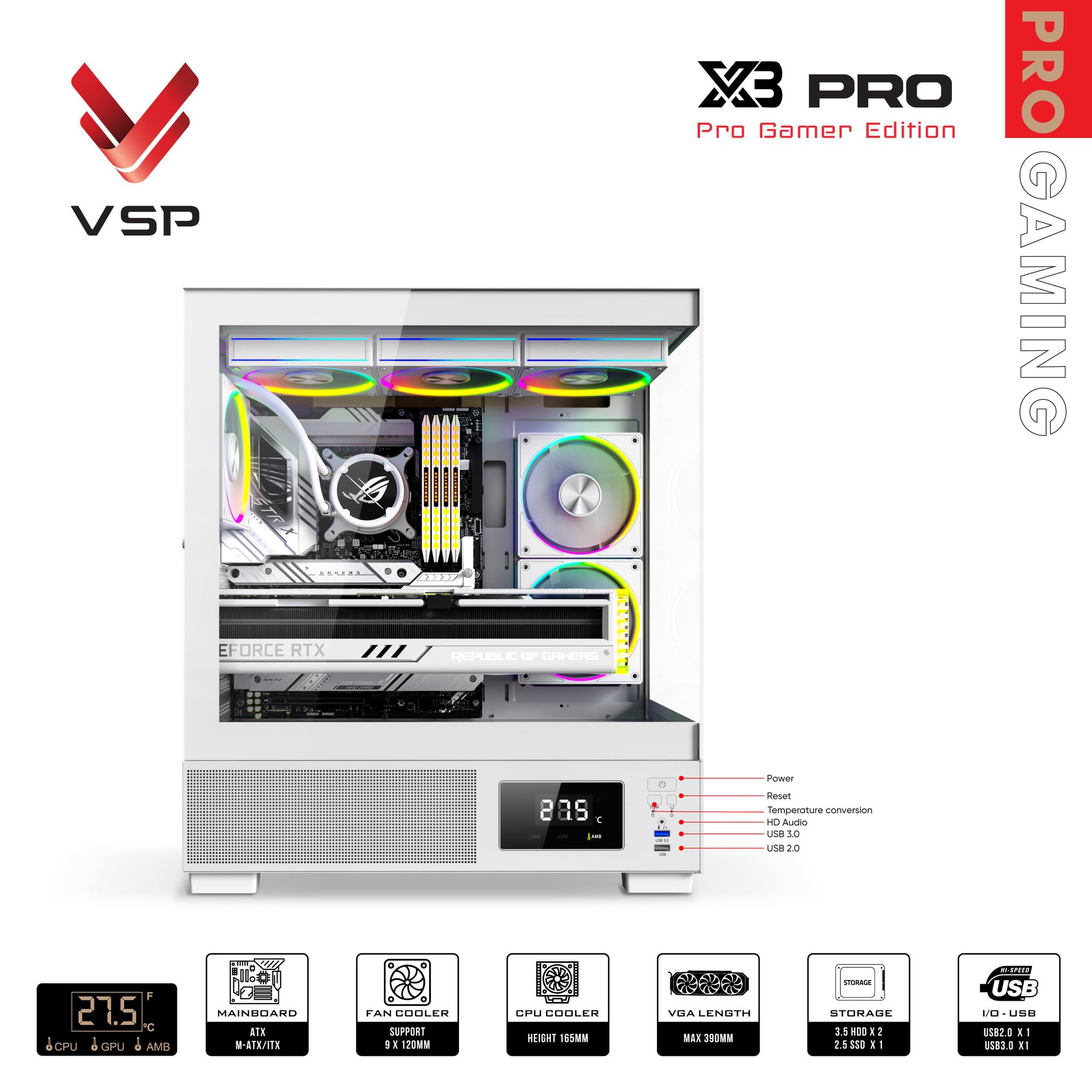 Vỏ Case Máy Tính Pro Gamer Edition X3 Pro Monitor White