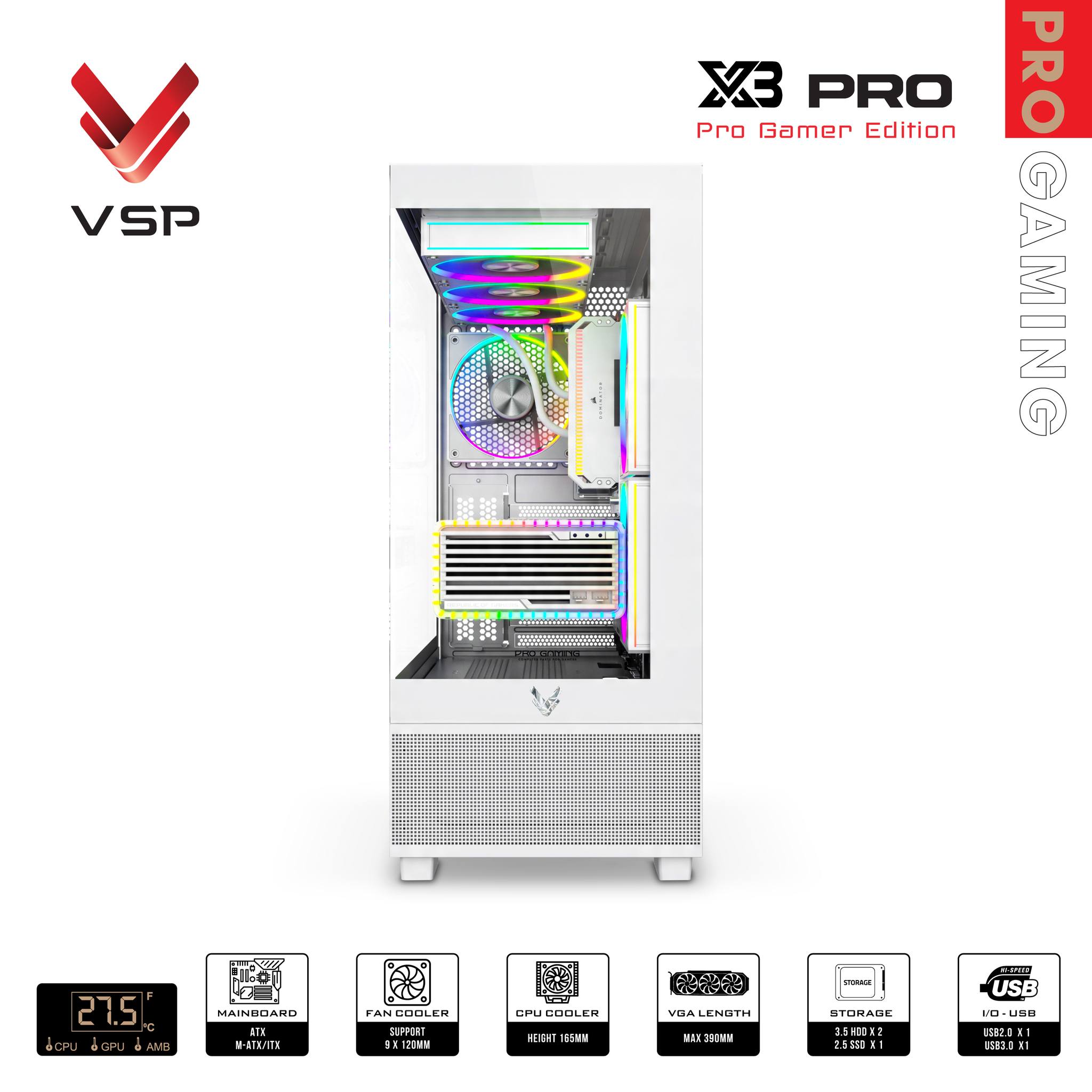 Vỏ Case Máy Tính Pro Gamer Edition X3 Pro Monitor White