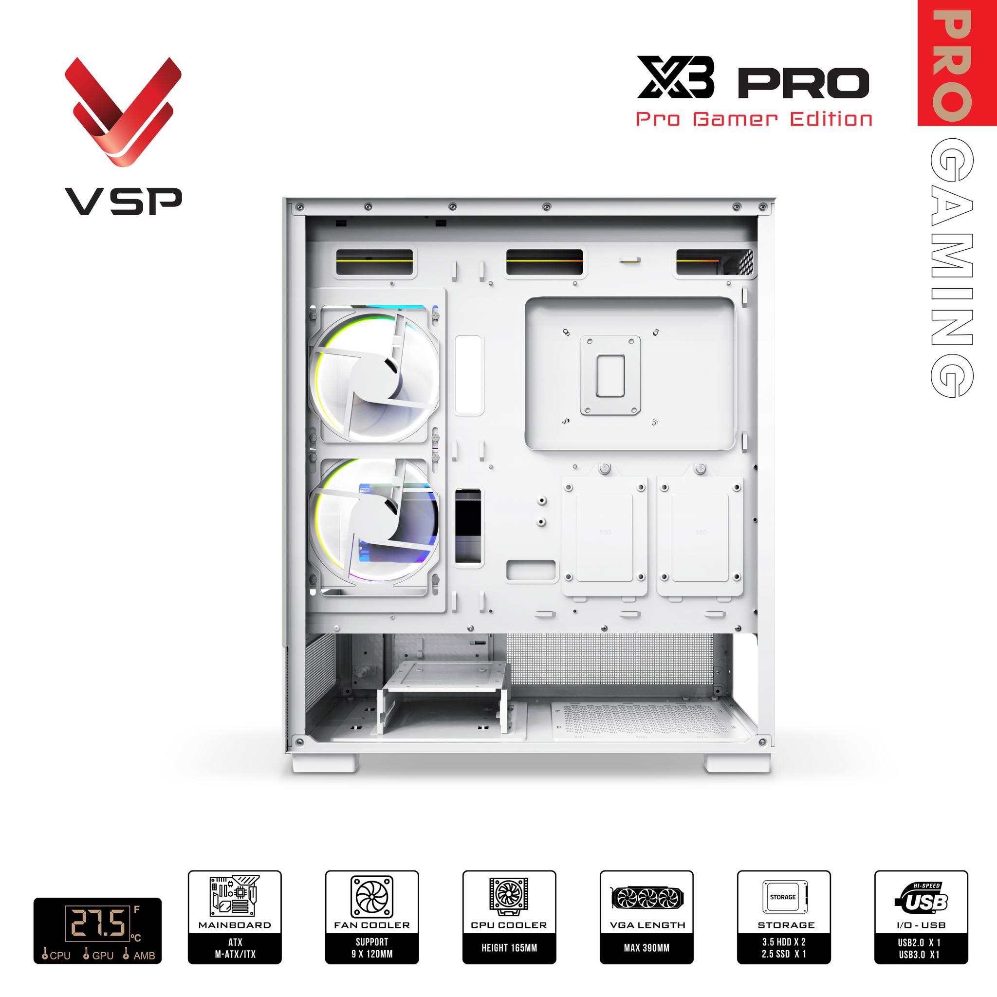 Vỏ Case Máy Tính Pro Gamer Edition X3 Pro Monitor White