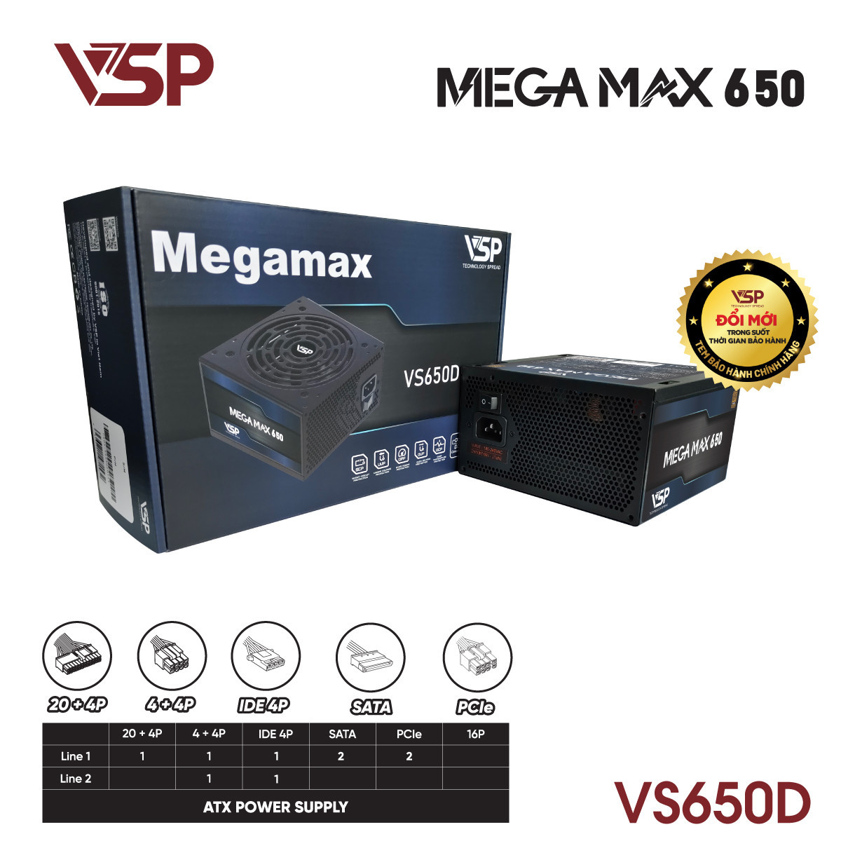 Bộ nguồn ATX VSP MEGAMAX - 650W