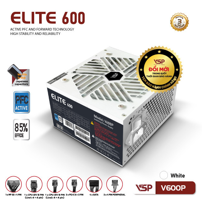Bộ nguồn VSP Elite V600P - Trắng