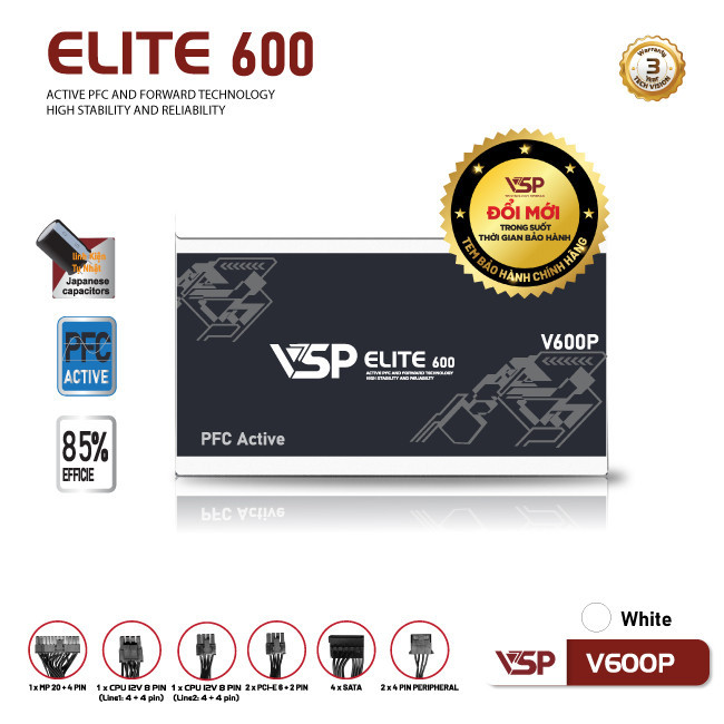 Bộ nguồn VSP Elite V600P - Trắng