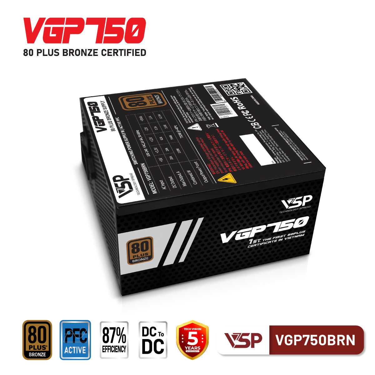 Bộ nguồn VSP VGP750BRN - 80Plus Bronze - 750W