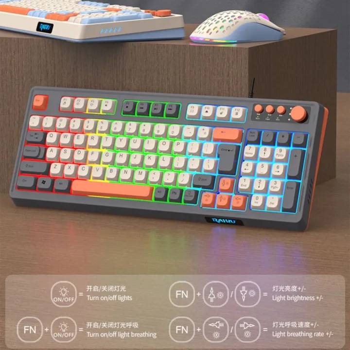 🧧SALETET - Bộ Bàn phím + Chuột Giả Cơ RAIKU T98 - Black / White / Orange