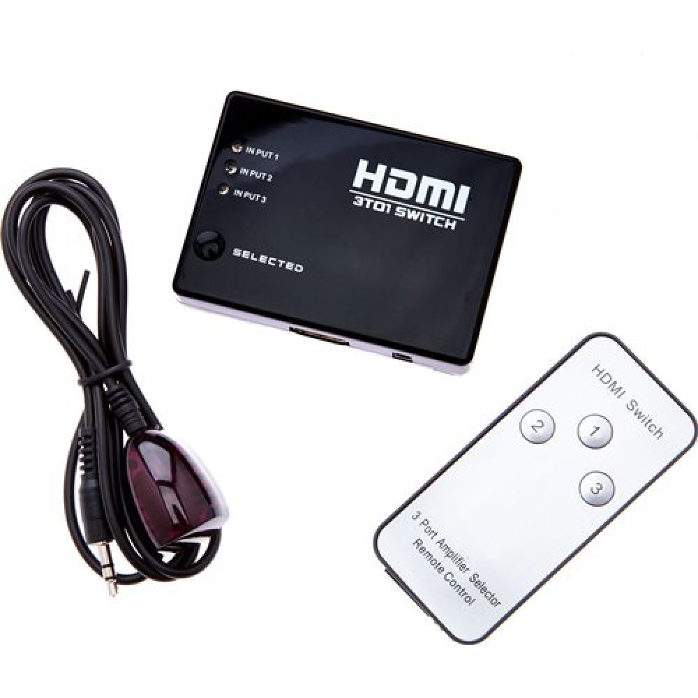 Bộ chuyển HDMI Switch 3×1 có remote, hỗ trợ Full HD 1080p 3D