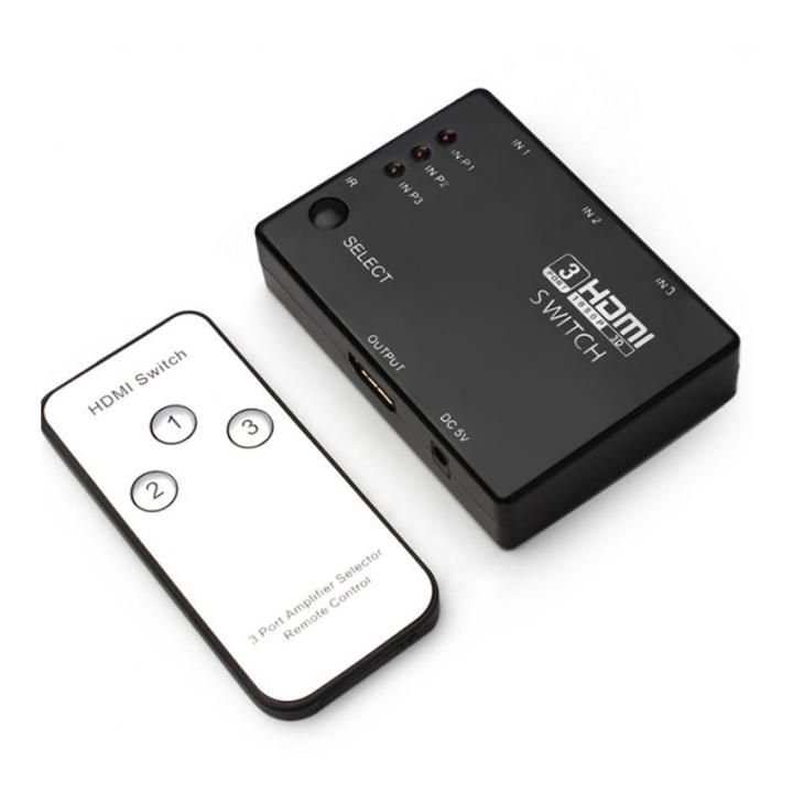 Bộ chuyển HDMI Switch 3×1 có remote, hỗ trợ Full HD 1080p 3D