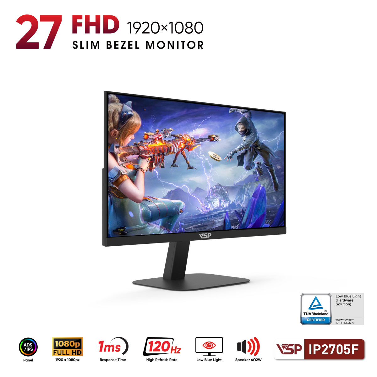 🧧SALETET - Màn Hình VSP IP2705F - 27 inch - IPS / ELED / 120Hz / 1ms / Loa