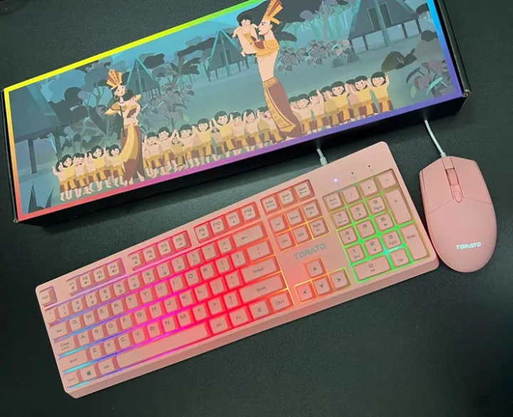 🧧SALETET - Combo Bàn Phím và Chuột Tomato S100 LED RGB - Hồng
