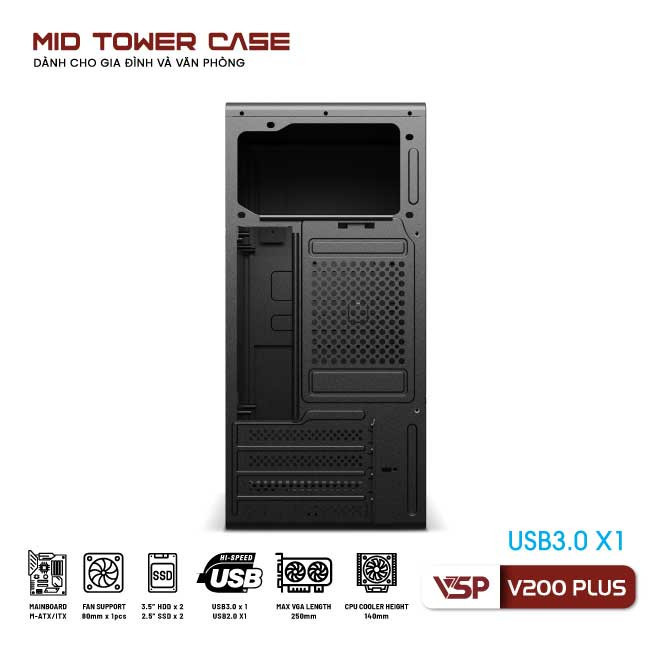 Vỏ Case Máy Tính VSP V200 Plus - Đen