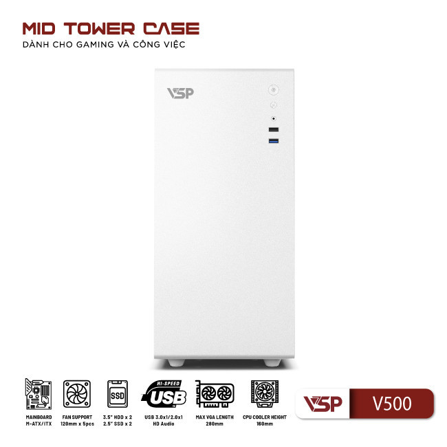 Vỏ Case máy tính VSP V500 - Trắng