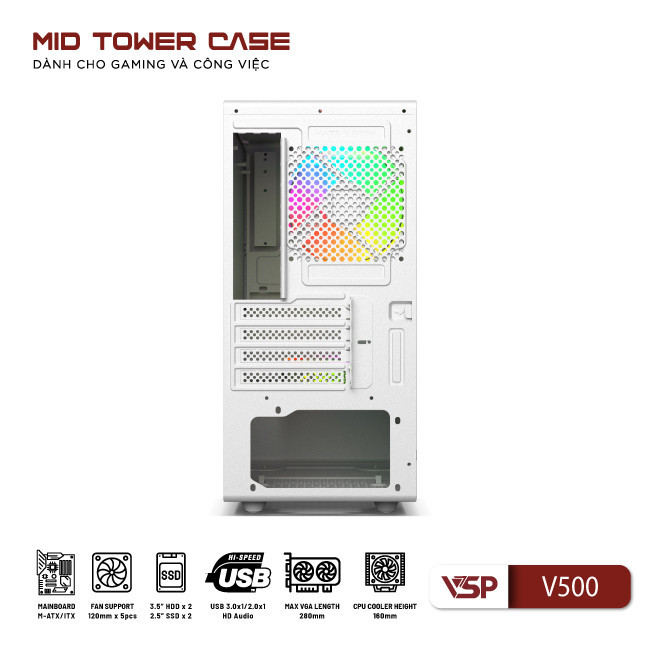 Vỏ Case máy tính VSP V500 - Trắng
