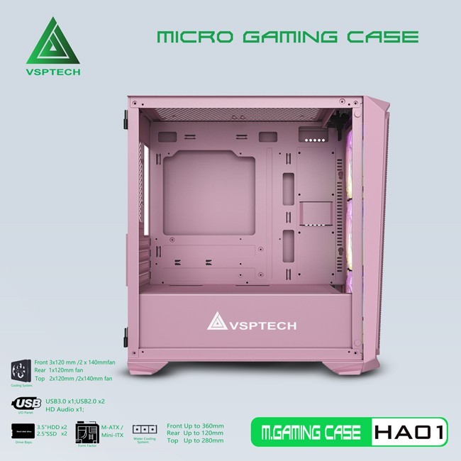 Vỏ Case Máy Tính VSPTECH Gaming HA01 - Hồng