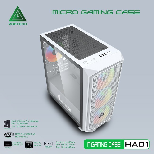 Vỏ Case Máy Tính VSPTECH Gaming HA01 - Trắng