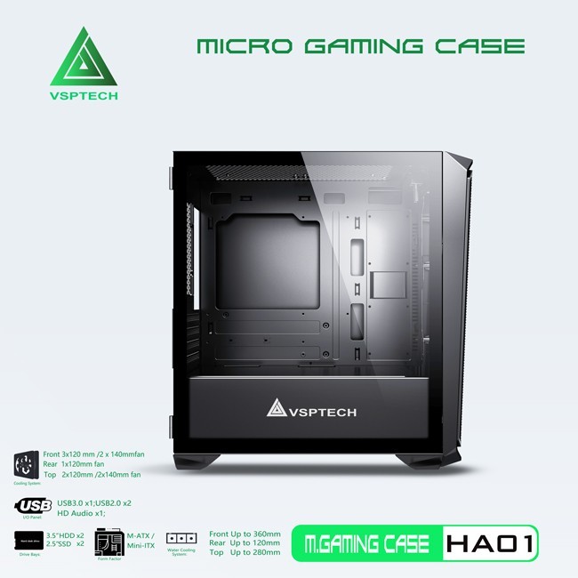 Vỏ Case Máy Tính VSPTECH Gaming HA01 - Đen