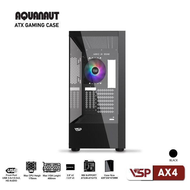 Vỏ Case Máy Tính Gaming Aquanaut AX4 2 mặt kính - Đen
