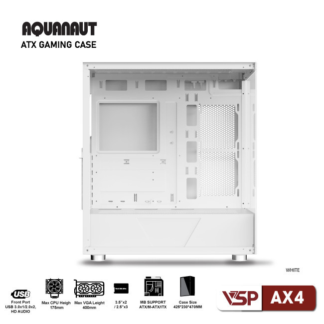 Vỏ Case Máy Tính Gaming Aquanaut AX4 2 mặt kính - Trắng