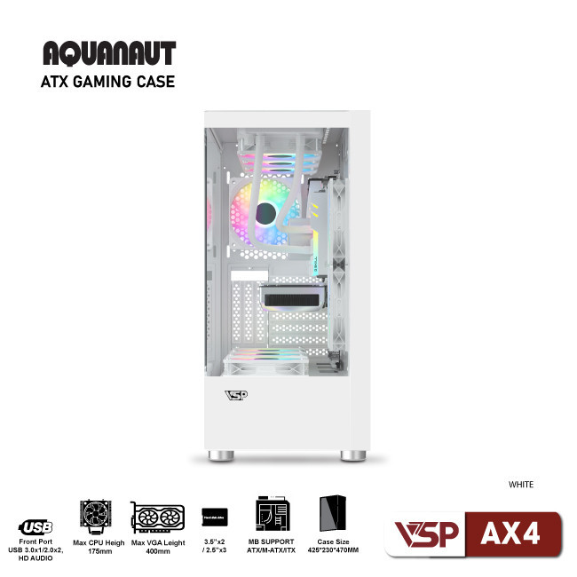 Vỏ Case Máy Tính Gaming Aquanaut AX4 2 mặt kính - Trắng