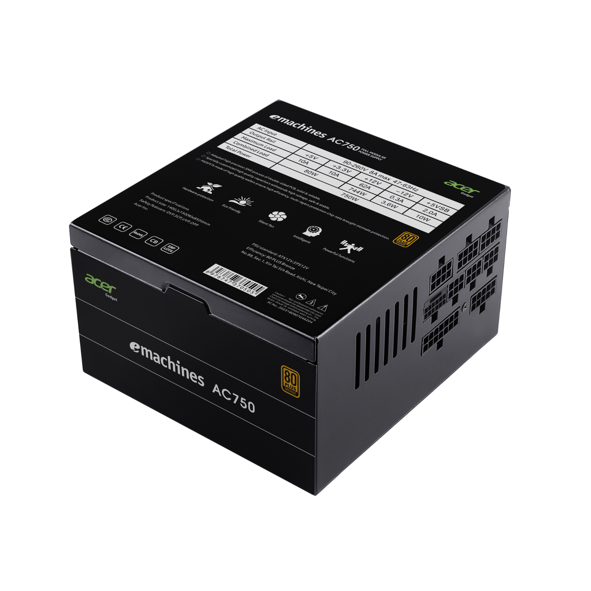 Nguồn Acer AC750 750W - 80 Plus Bronze, Full Range, Full Modular - 750W