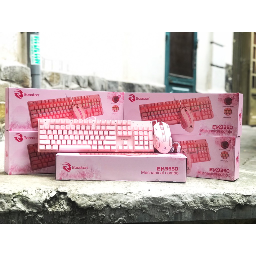 🧧SALETET - Bộ phím chuột cơ Bosston EK9350 Queen Pink