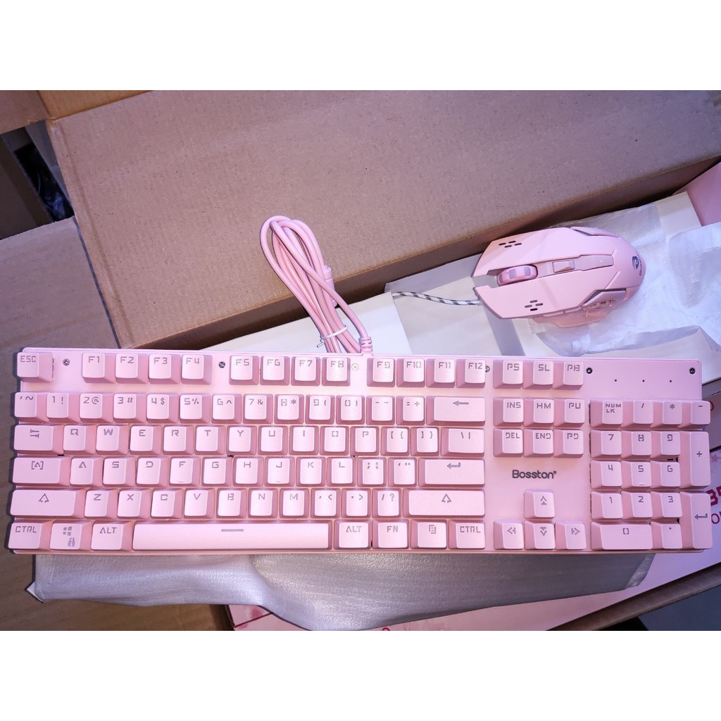 🧧SALETET - Bộ phím chuột cơ Bosston EK9350 Queen Pink