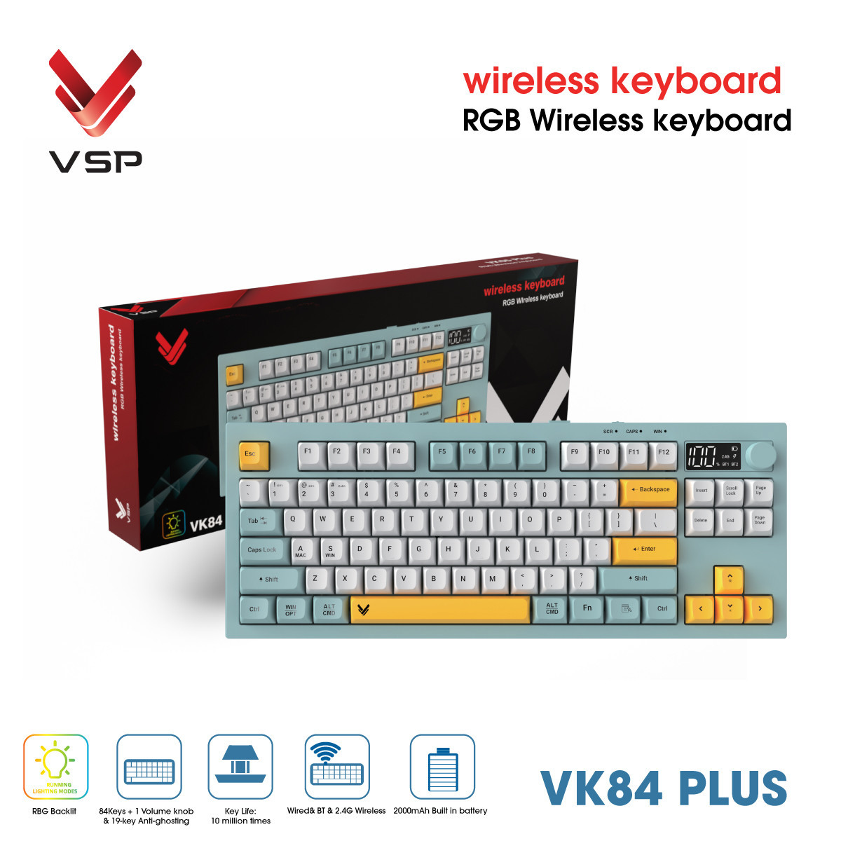 🧧SALETET - Bàn Phím Không Dây VSP VK84 Plus