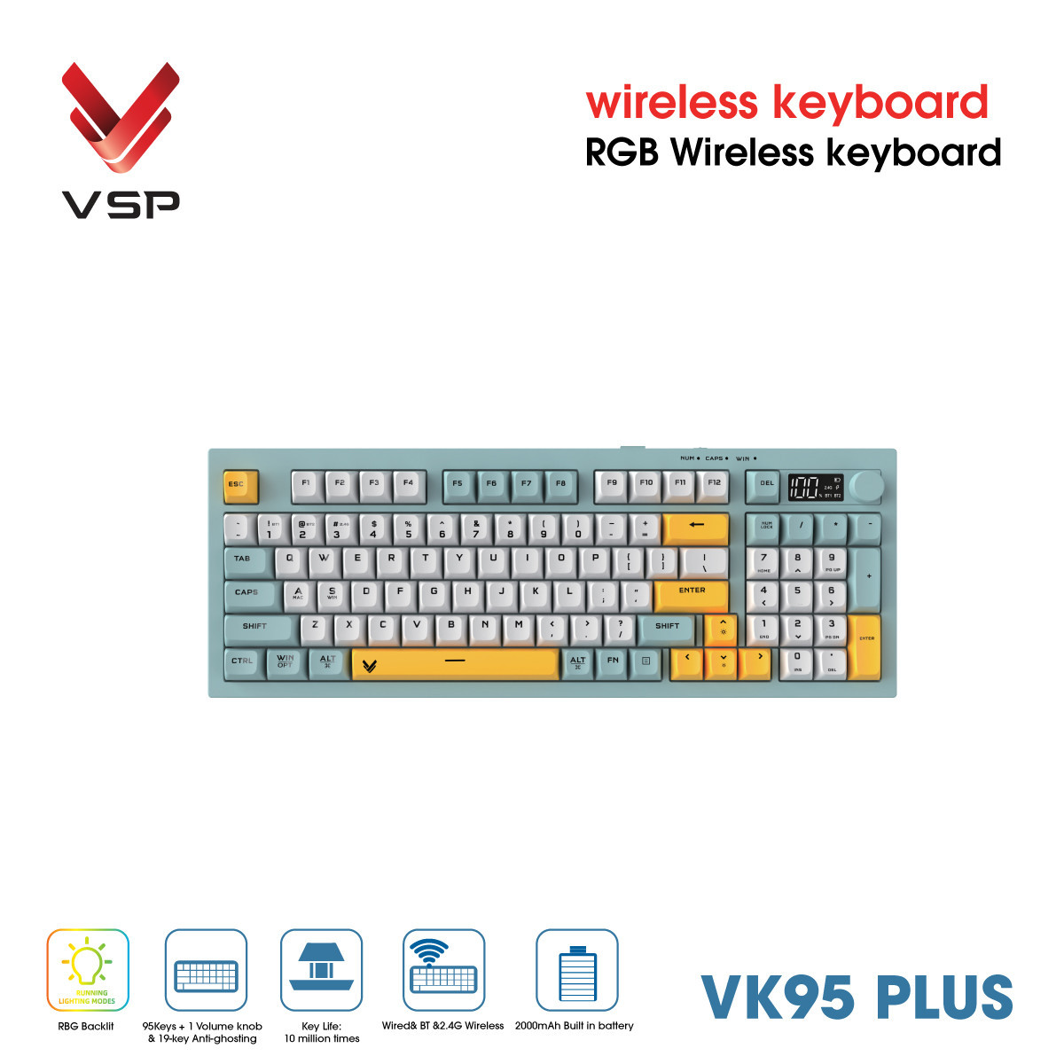 🧧SALETET - Bàn Phím Không Dây VSP VK95 Plus