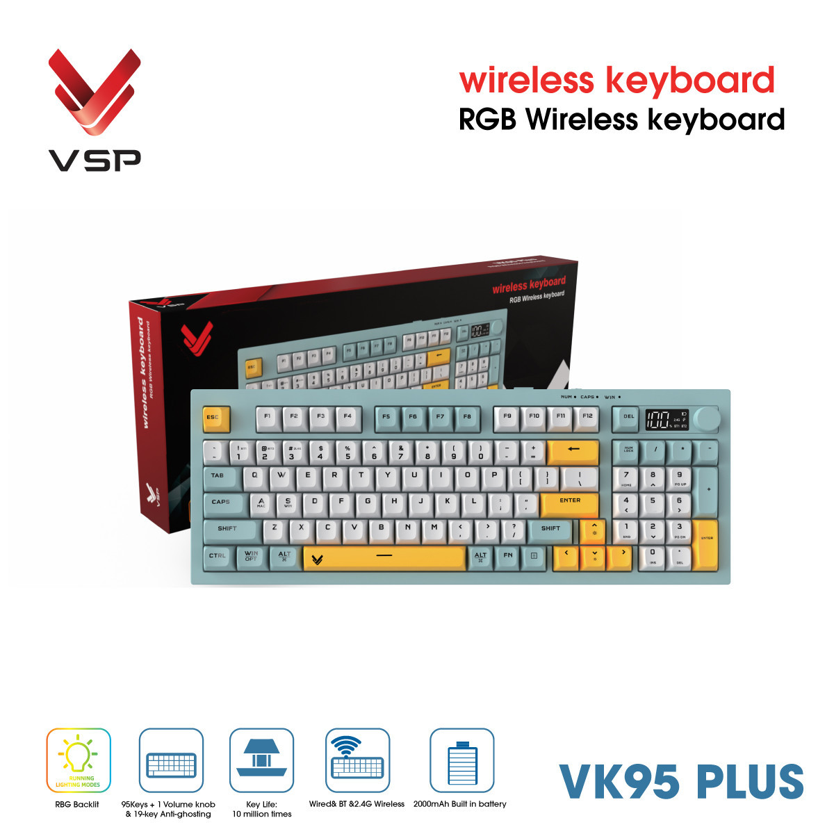🧧SALETET - Bàn Phím Không Dây VSP VK95 Plus