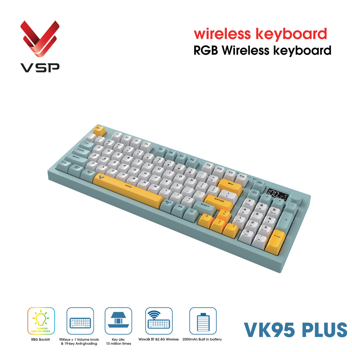 🧧SALETET - Bàn Phím Không Dây VSP VK95 Plus