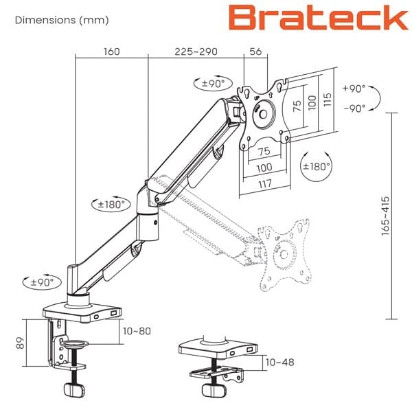 Giá treo màn hình Brateck LDT97 C012E - Đen | 17 - 32 inch