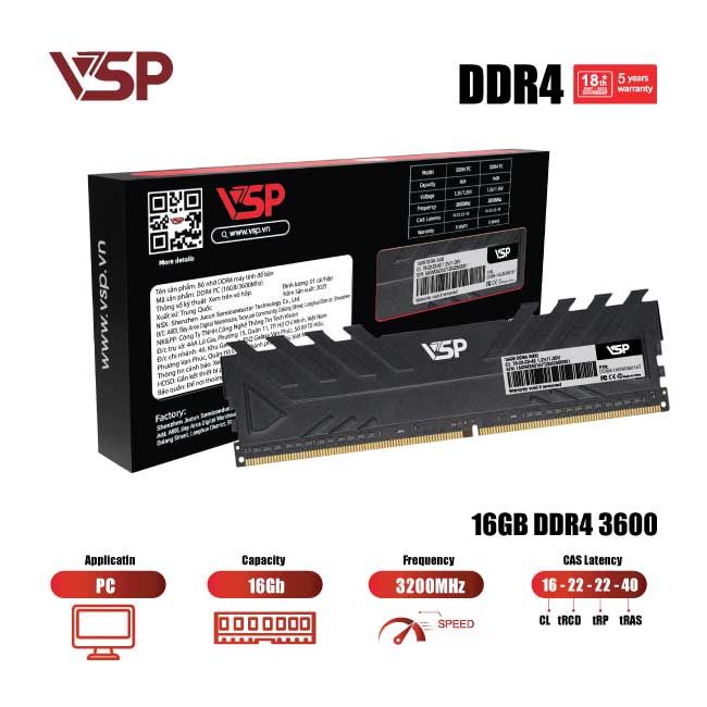 Cặp RAM VSP DDR4 16Gb (8GB x 2) - 3600MHz