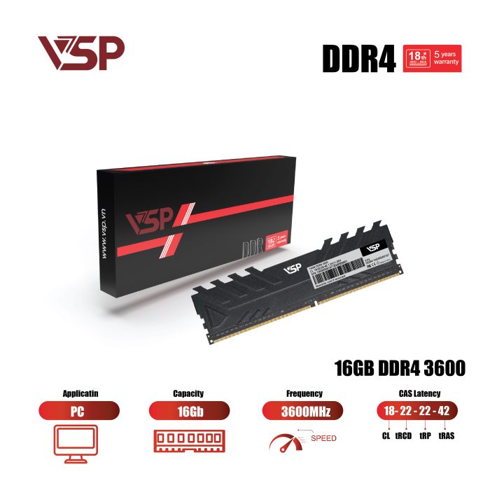 Cặp RAM VSP DDR4 16Gb (8GB x 2) - 3600MHz