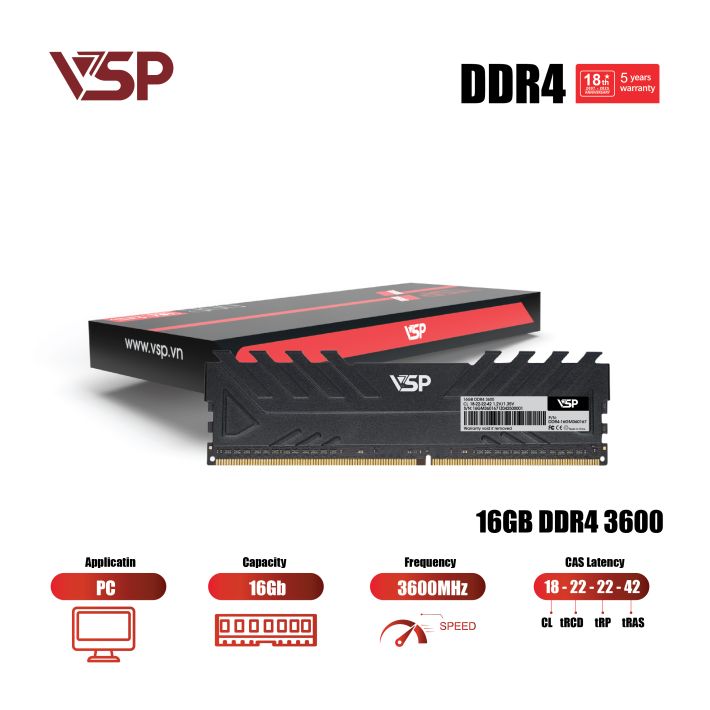 Cặp RAM VSP DDR4 16Gb (8GB x 2) - 3600MHz