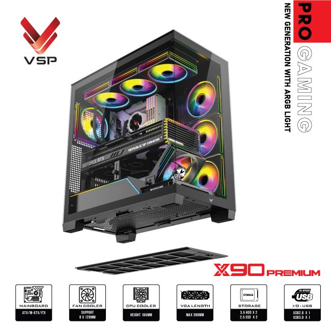 Case VSP Pro gaming ATX - X90 Premium led light ARGB