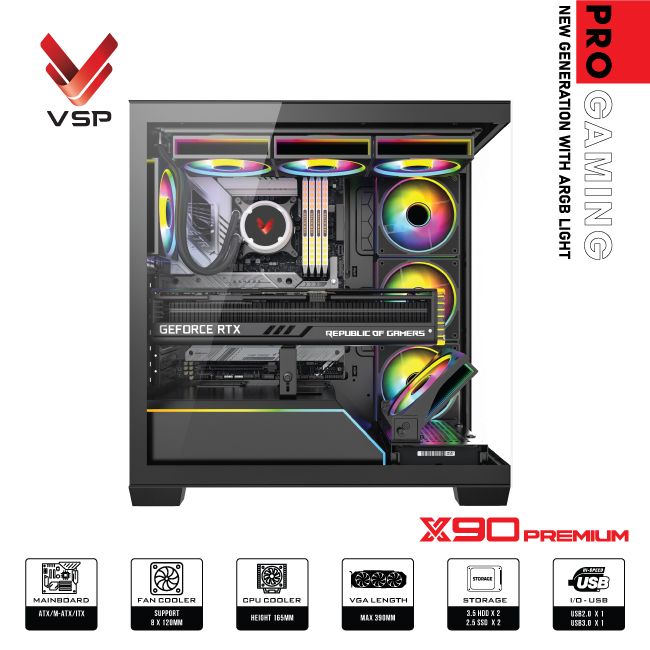 Case VSP Pro gaming ATX - X90 Premium led light ARGB
