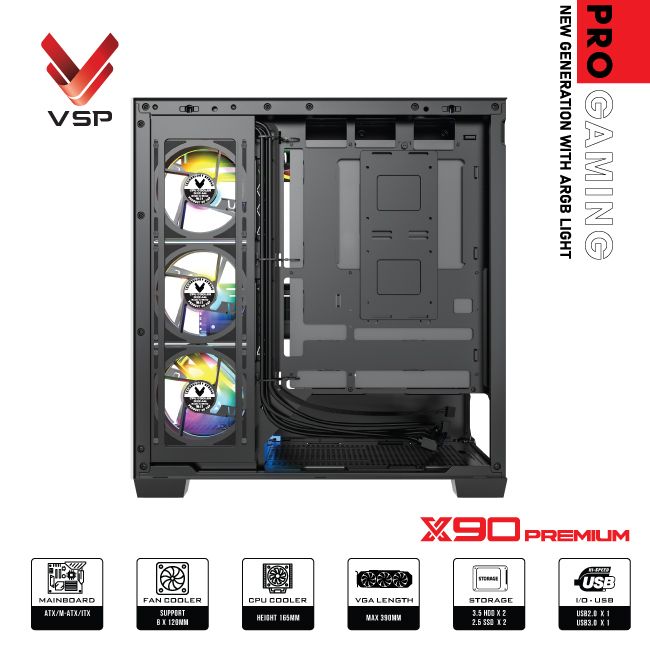 Case VSP Pro gaming ATX - X90 Premium led light ARGB