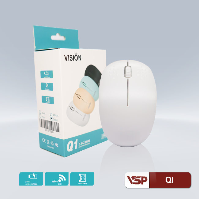 Mouse Không Dây VSP Q1 (Màu Đen - Trắng - Hồng - Xanh)