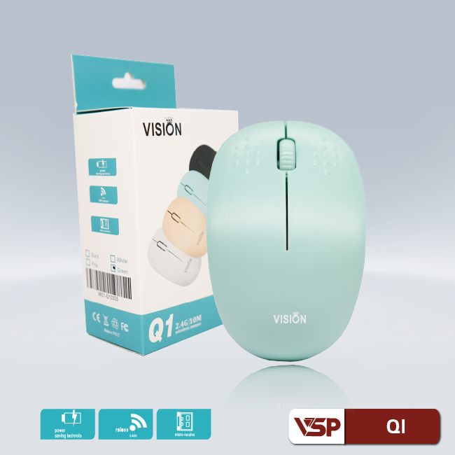 Mouse Không Dây VSP Q1 (Màu Đen - Trắng - Hồng - Xanh)