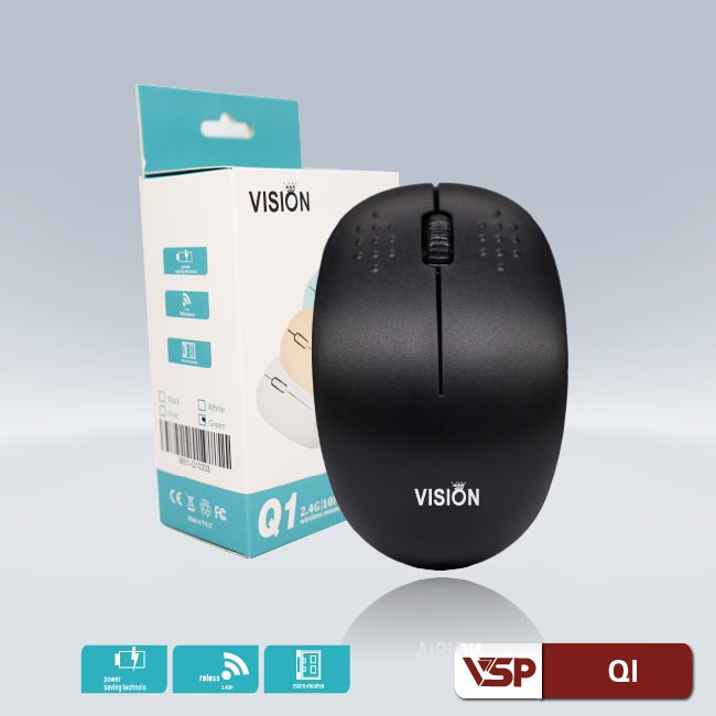 Mouse Không Dây VSP Q1 (Màu Đen - Trắng - Hồng - Xanh)