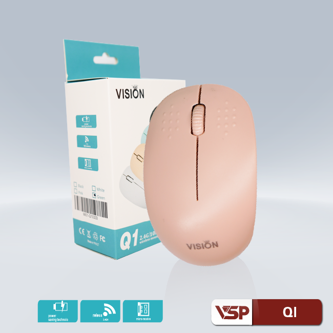 Mouse Không Dây VSP Q1 (Màu Đen - Trắng - Hồng - Xanh)