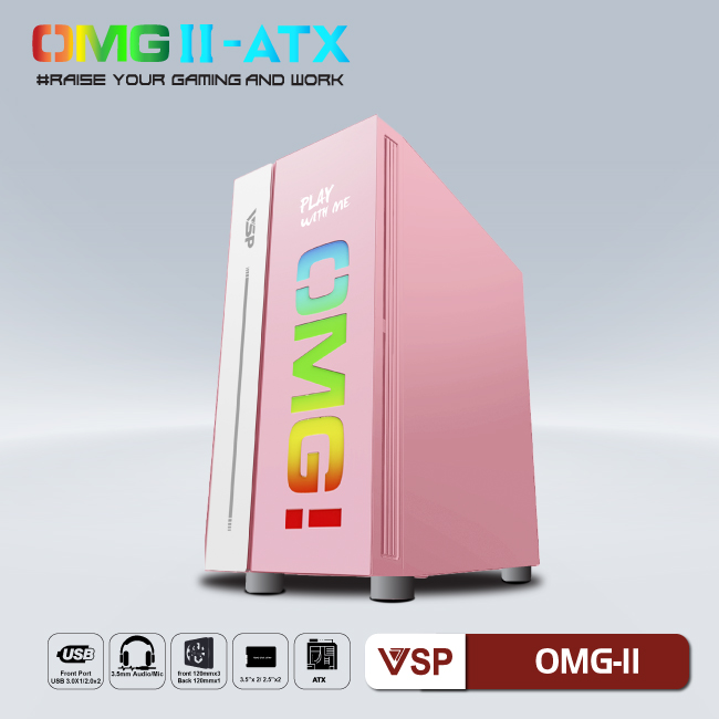 Case VSP LED Gaming OMG-II ATX - Pink/Green