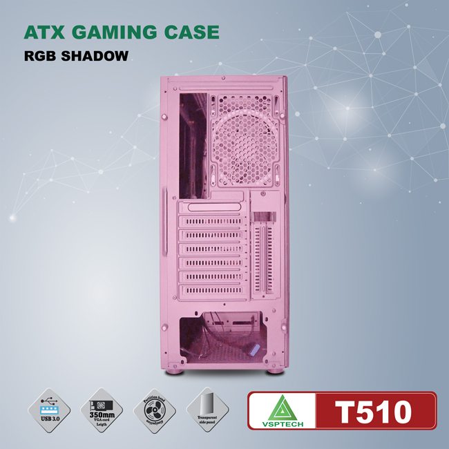 Case VSPTECH ATX Gaming T510 (Pink)