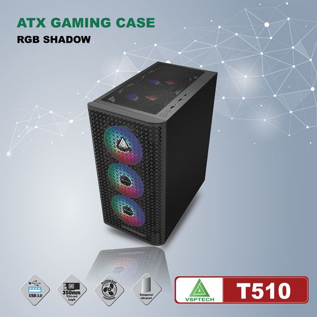 Case VSPTECH ATX Gaming T510-Black