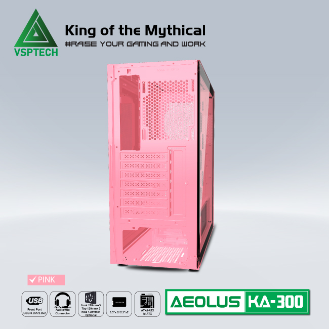 Case Gaming VSPTECH KA300 - White/Pink/Green