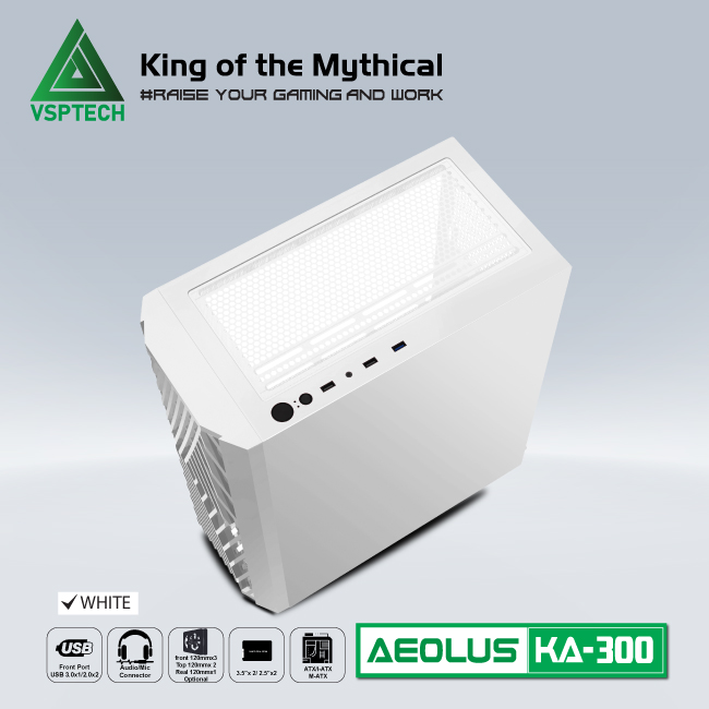 Case Gaming VSPTECH KA300 - White/Pink/Green