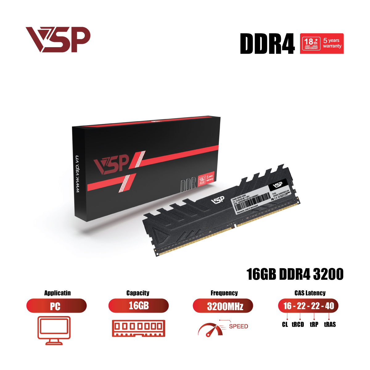Ram PC VSP DDR4 16GB - 3200MHz