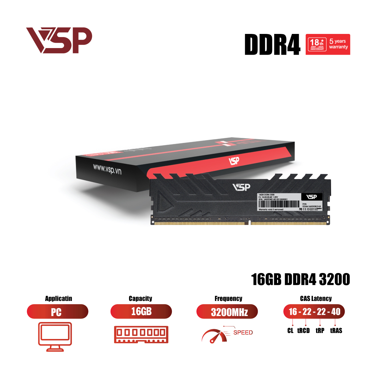 Ram PC VSP DDR4 16GB - 3200MHz