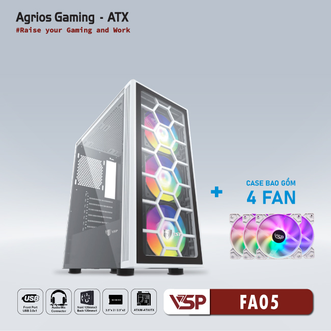 CASE VSP GAMING FA05- white + 4Fans Led