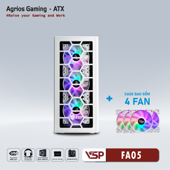 CASE VSP GAMING FA05- white + 4Fans Led